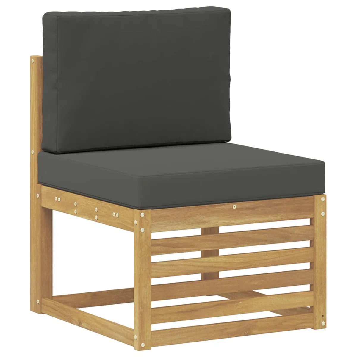 Outdoor-Sofagarnitur 7-teilig Weiß Anthrazit Polyester mit Akazienholz, wetterbeständig, modulare Sitzgruppe für Garten Terrasse mit Tisch, Sofas, Armlehnen und Kissen