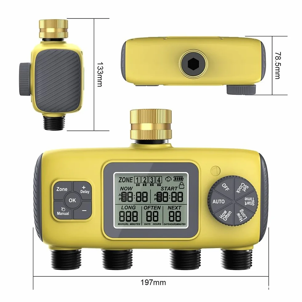 Automatischer 4-Wege-Gartenbewässerungs-Timer, für BSP 1,9 cm Gewindebewässerungsregler mit LCD-Display, Pflanzenpflege im Freien
