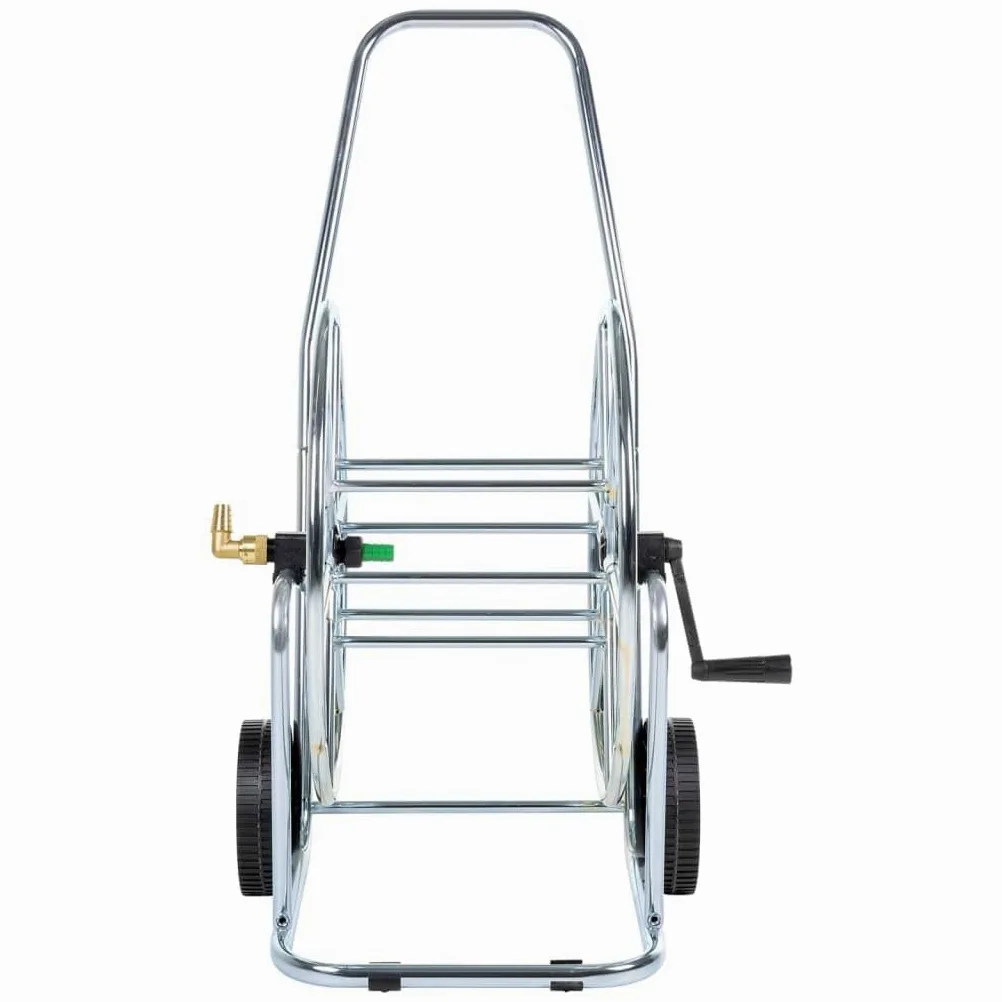 Schlauchwagen aus verzinktem Stahl für 80 m 3/4" Gartenschlauch, mobiler Schlauchaufroller mit Kurbel, platzsparende Schlauchtrommel für Garten Terrasse Balkon