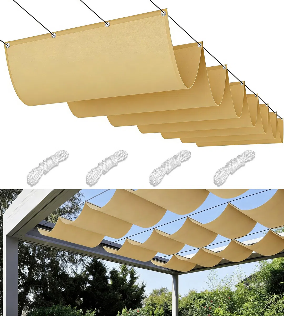 Einziehbar Welle Sonnensegel 2.5x4M Verstellbar Wellenmarkise Sonnenschutz Wasserdicht Schattenabdeckung Outdoor Balkon Pergola UV-Beständig Segeltuch Markise für Terrasse Garten Sand