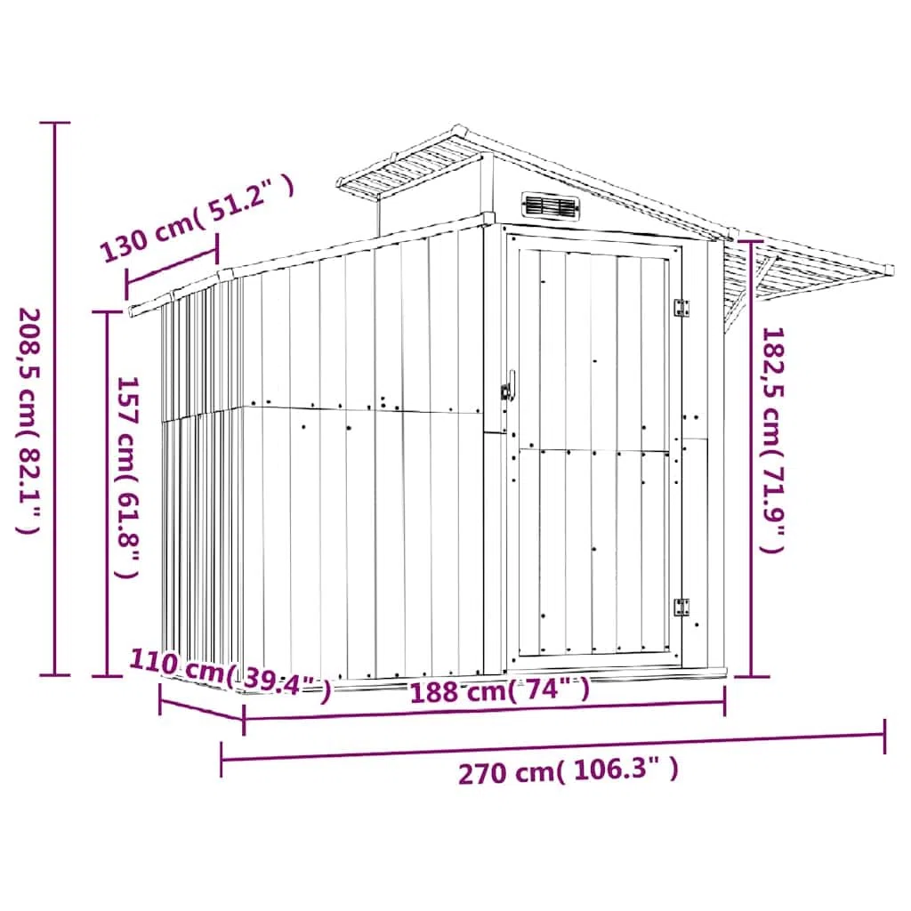 vidaXL Geräteschuppen, Gartenhaus mit viel Stauraum, Rostfrei Gerätehaus mit Tür, Schuppen Gartenschuppen, Braun 270x130x208,5cm Verzinkter Stahl