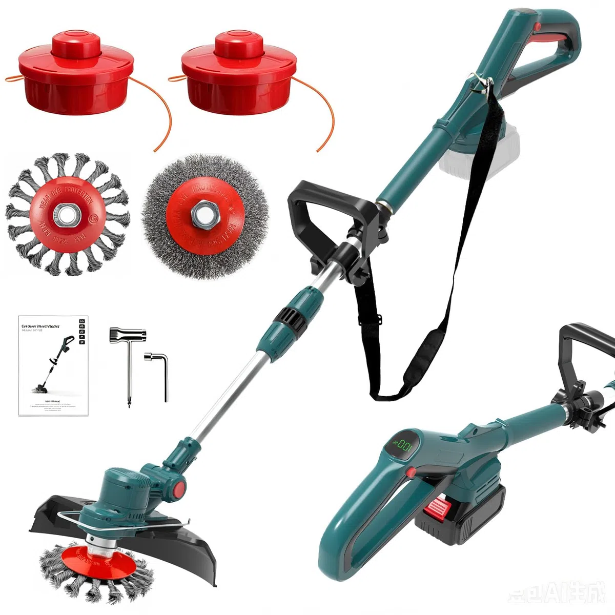 Rasentrimmer mit akku und Unkrautbürste, Kompatibel mit 18V-25V Lithium-Ionen-Akkus(Bürstenloser 750-Watt-Motor | 20.000 U/min|ohne Akku