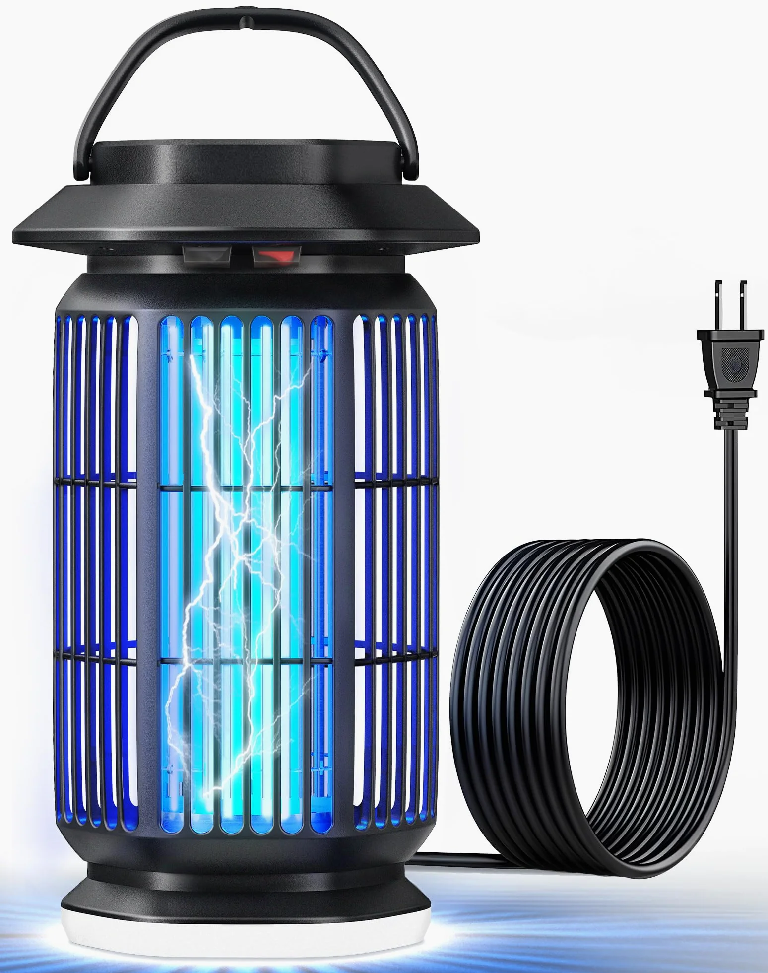 Bug Zapper Outdoor & Indoor, 4400V Elektrischer Mückenzapper mit UV & Blaulicht, Extra weiße LED, deckt bis zu 2100 m² ab, IP64 Wasserdicht