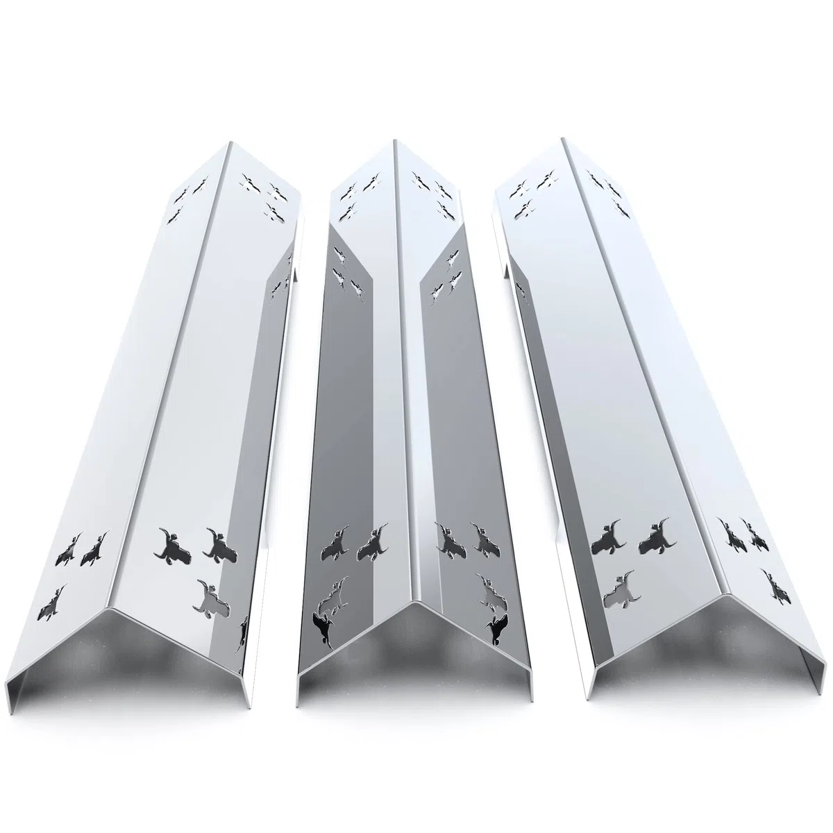 tuning-art GA29 Gasgrill Brennerabdeckung Edelstahl kompatibel mit Jamestown Knox 3-Brenner Gasgrills | Brennerschutz | Passgenau, Farbe:3er Set Chrom Bulle