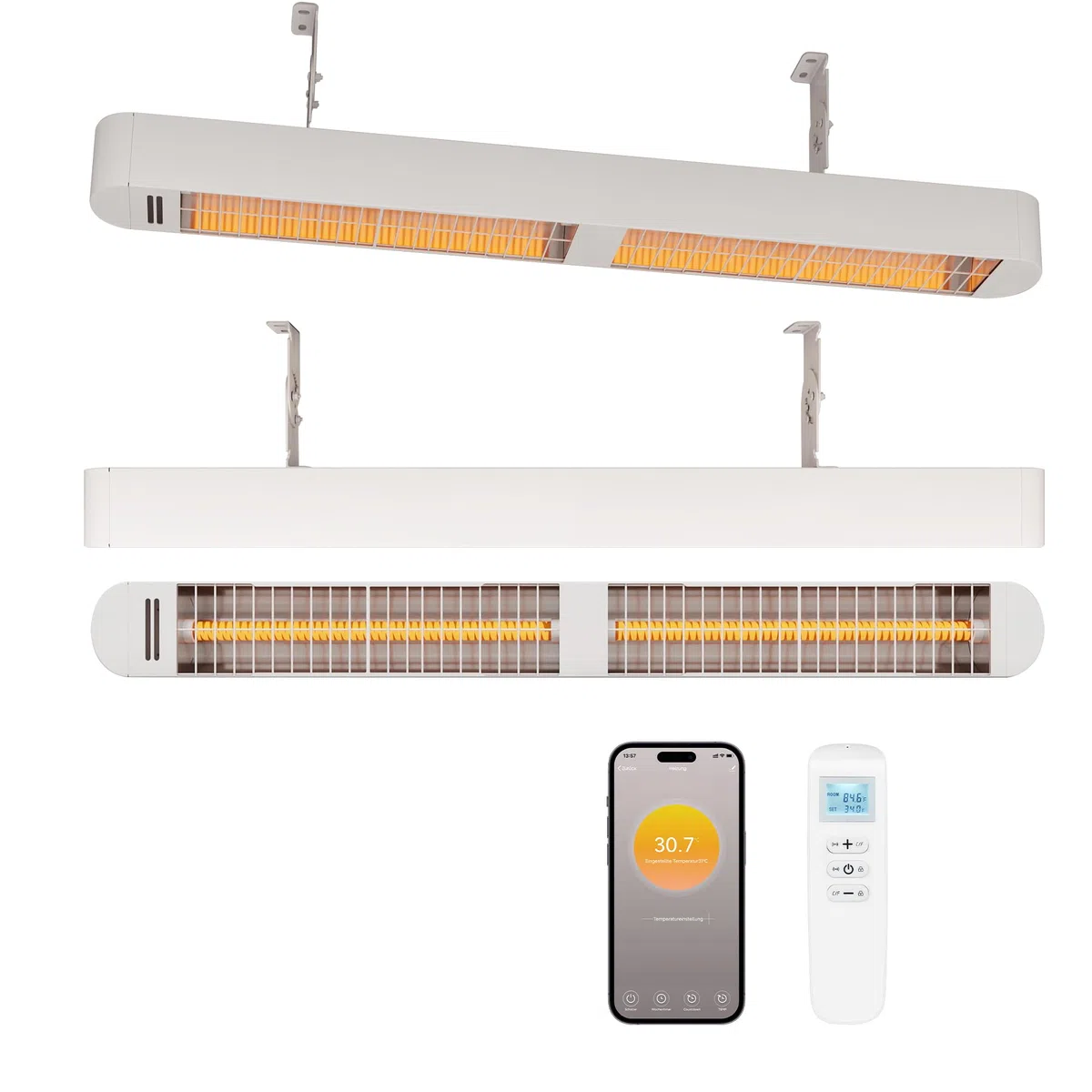 Byecold Infrarotheizung 1500W, Infrarot Heizstrahler mit Fernbedienung & WiFi APP, Wall-Mounted Hanging, Elektroheizung Wand & Deckenmontage, Innen & Außen, Terrasse, Balcony, Garten, Weiß