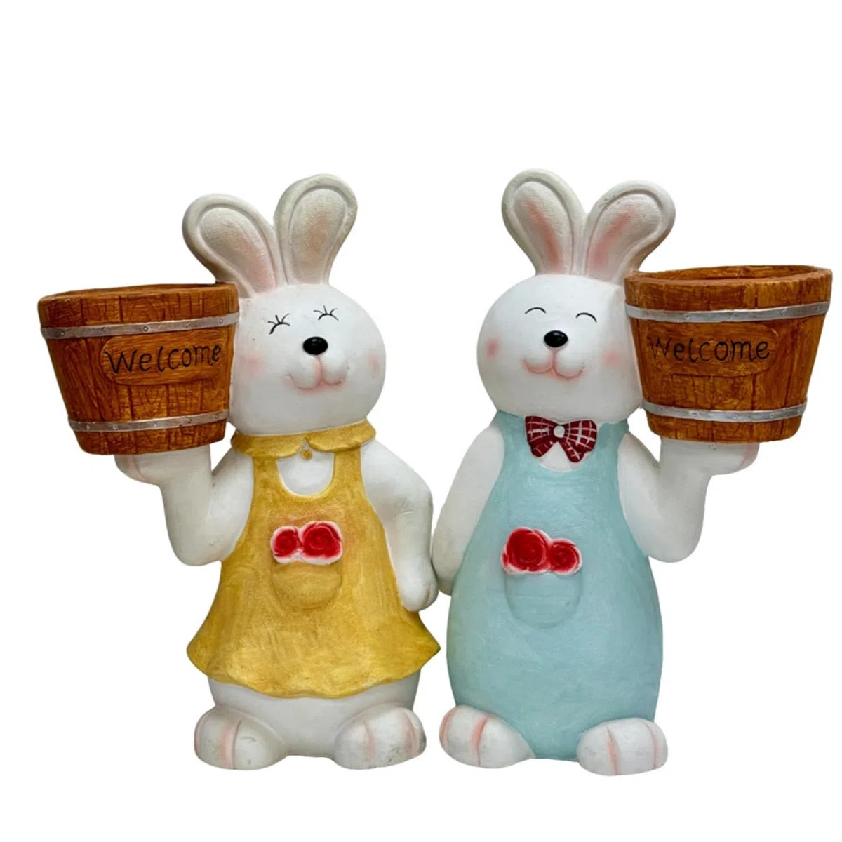 Figur mit Blumentopf groß Gartenfigur Hase mit Pflanzkübel niedlich Gartenfigur Hase für Gartenliebhaber