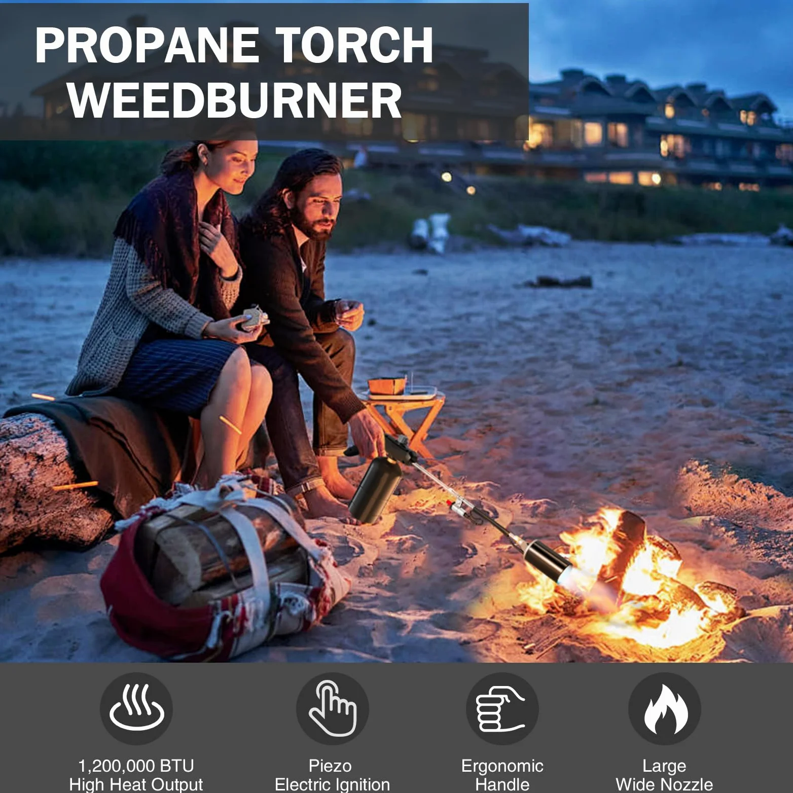 Propanbrenner, Unkrautbrenner, hohe Leistung, 1200.000 BTU Lötlampe mit Flammensteuerung, 76,2 cm, abnehmbarer langer Arm für Dachasphalt, Eis, Schnee, Straßenmarkierung, Anthrazit