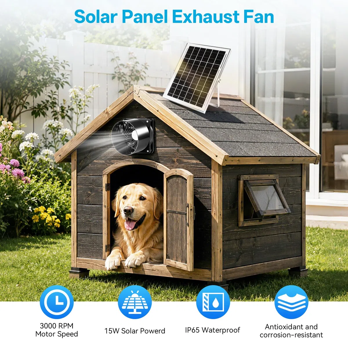 RUIZHI Solar Ventilator Solarlüfter mit Luftschlauch, Wasserdichter Solar Abluftventilator für Haustierhaus, Hühnerstall, Schuppen, Gewächshaus, Fensterabluft – Für effektive Belüftung und Zirkulation