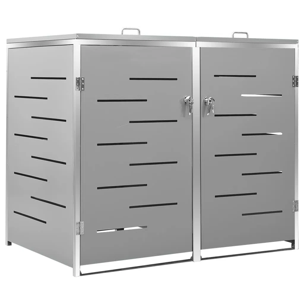 Doppel-Mülltonnenbox Mülltonnenbox Outdoor Lagerung Versteck Einfaches Öffnen und Schließen Schuppen Grau 138 x 77,5 x 112,5 cm Edelstahl