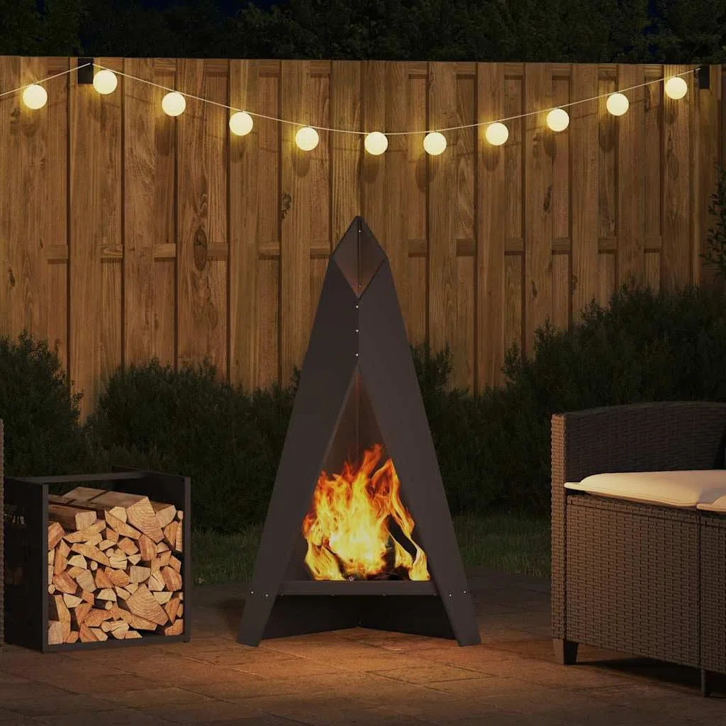Feuerstelle Schwarz Stahl 58 x 40 x 100 cm rechteckig für Garten Terrasse Outdoor mit großer Kapazität und hitzebeständig für gemütliche Wärme und stilvolle Atmosphäre im Außenbereich