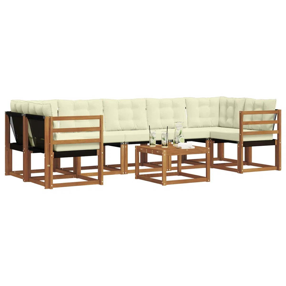 Outdoor-Sofagarnitur mit Kissen 8 pcs aus massivem Akazienholz Natur Creme, inklusive Tisch und Sitzgruppe, wetterfest, ideal für Garten Terrasse Poolbereich