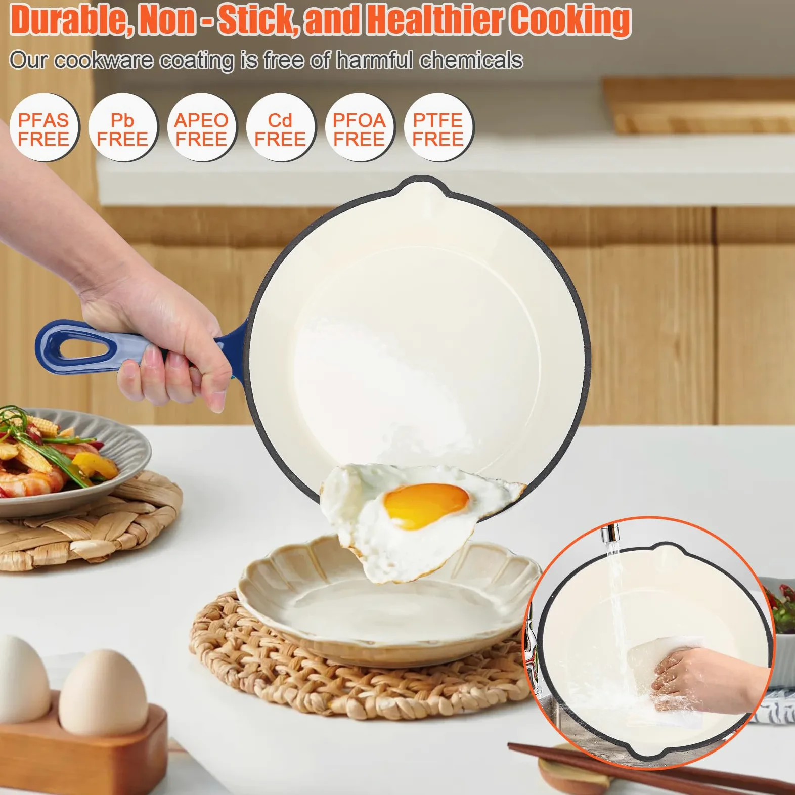 GFTIME Antihaft Emaille Gusseisen Kochgeschirr Set, 8 teiliges Töpfe und Pfannen mit Deckel, Bratpfanne, Schmortopf, Soßentopf, Runder Dutch Oven für Brotbacken auf allen Herdarten, Marineblau