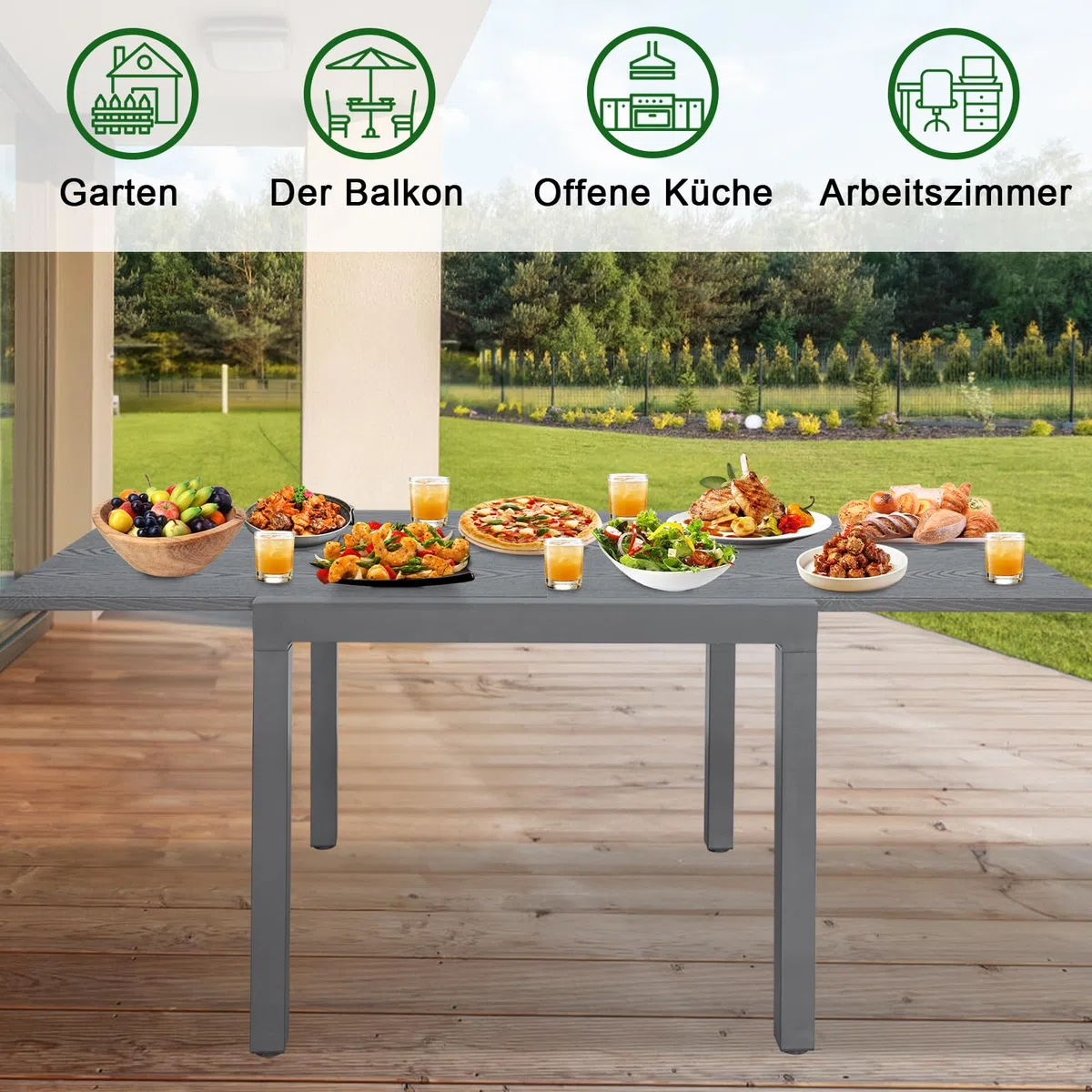 Angel Living Gartentisch Ausziehbar,80/160 x 75cm Esstisch Aluminium Balkon Ausziehtisc für 4-6 Personen, Gartentisch Wetterfest Ausziehbar auf 160cm für Outdoor Partytisch Balkontisch Dunkelgrau