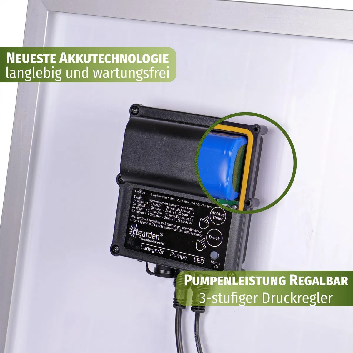 CLGarden Solar Teichpumpe NASP4 mit Akku LED Beleuchtung Pumpe für Gartenteich 500 l/h Solarpumpe 12V