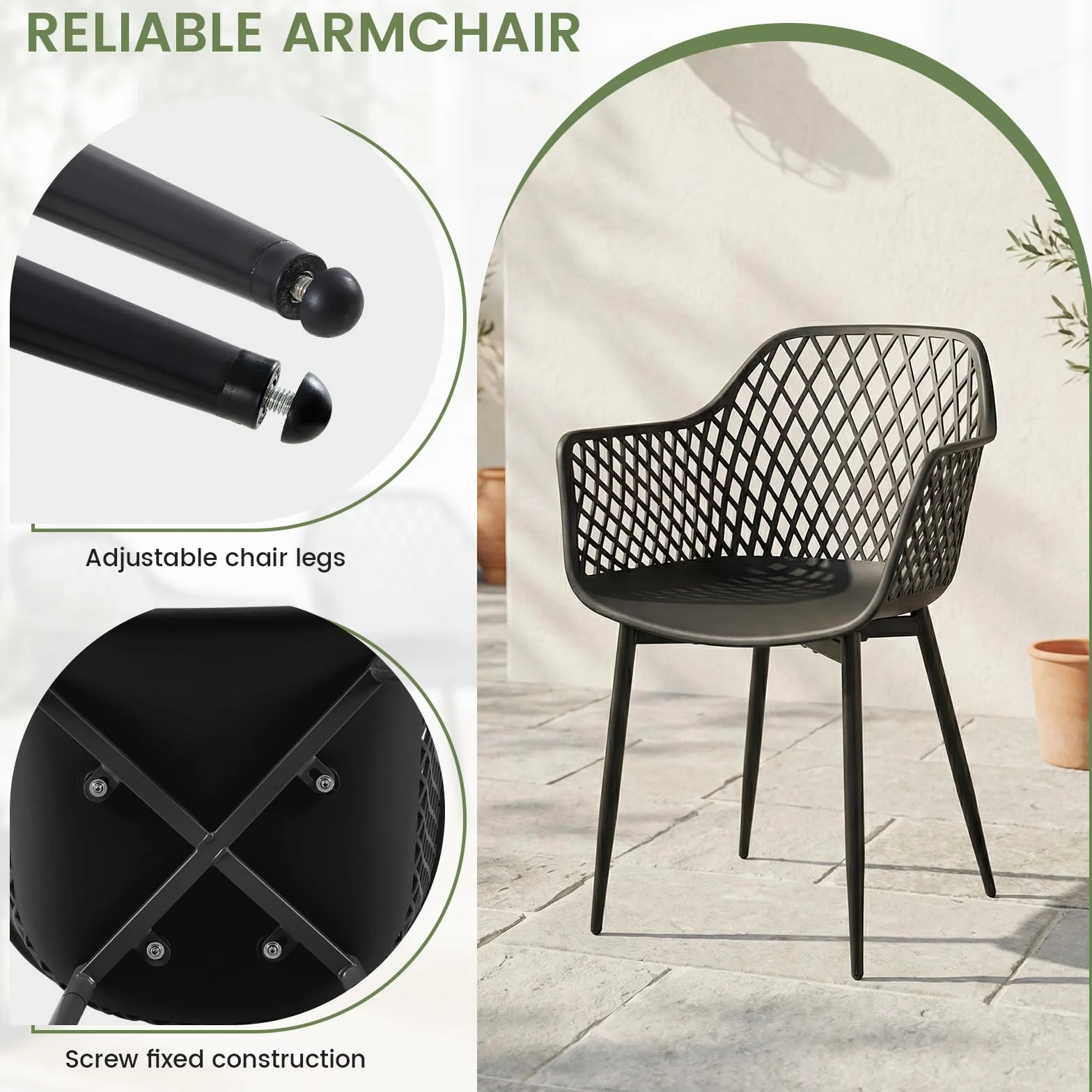 buybyroom Gartenstühle 6er Set, Gartenstuhl Kunststoff mit Armlehne, Loungesessel Outdoor Gartensessel Wetterfest für Garten Balkonstühle Terrassenstühle Bistrostuhl Balkonmöbel Kleiner Balkon,Schwarz