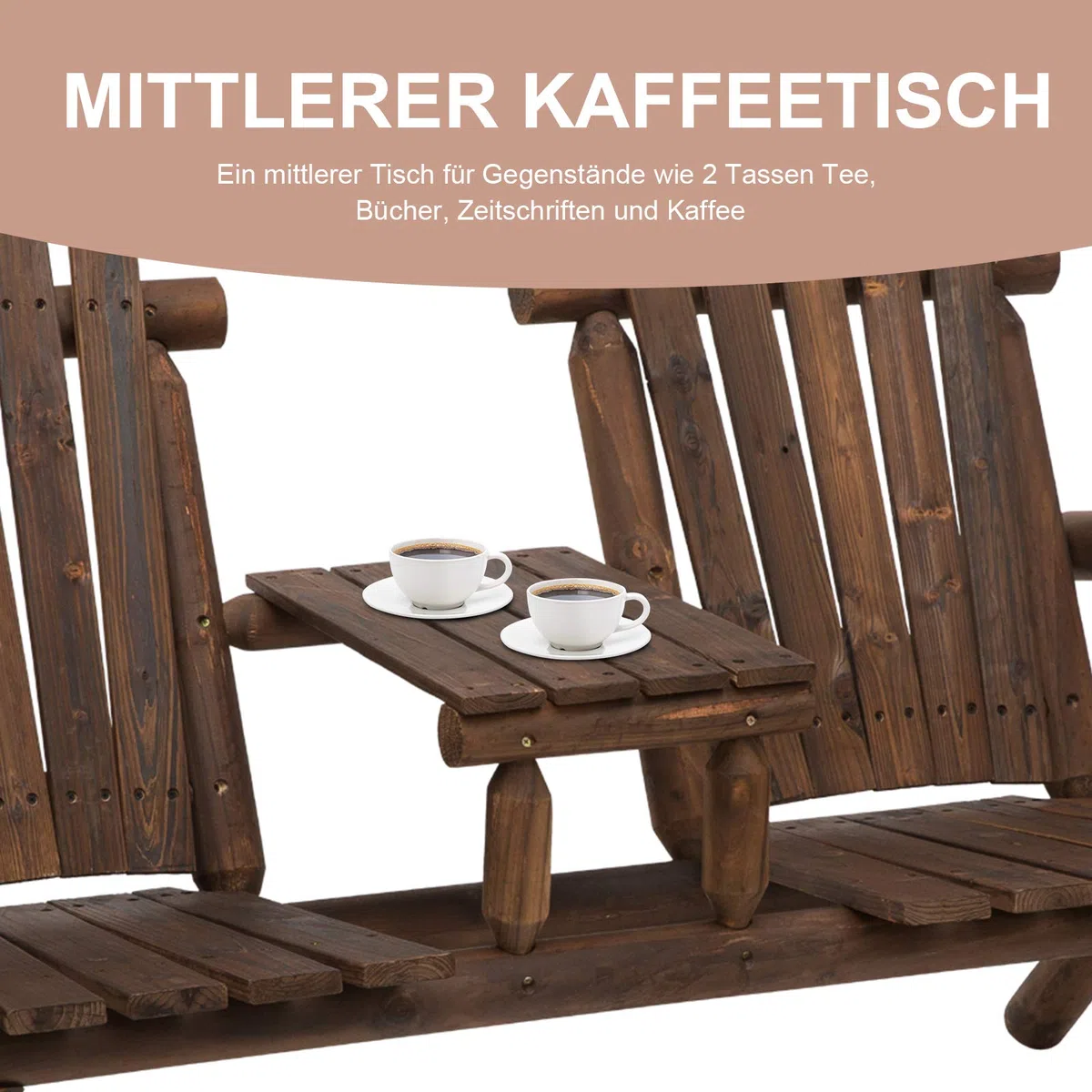 Outsunny Gartenbank mit Tisch Gartenmöbel 2 Stühle Braun 157 x 88 x 103 cm | Sitzbank, Massivholz