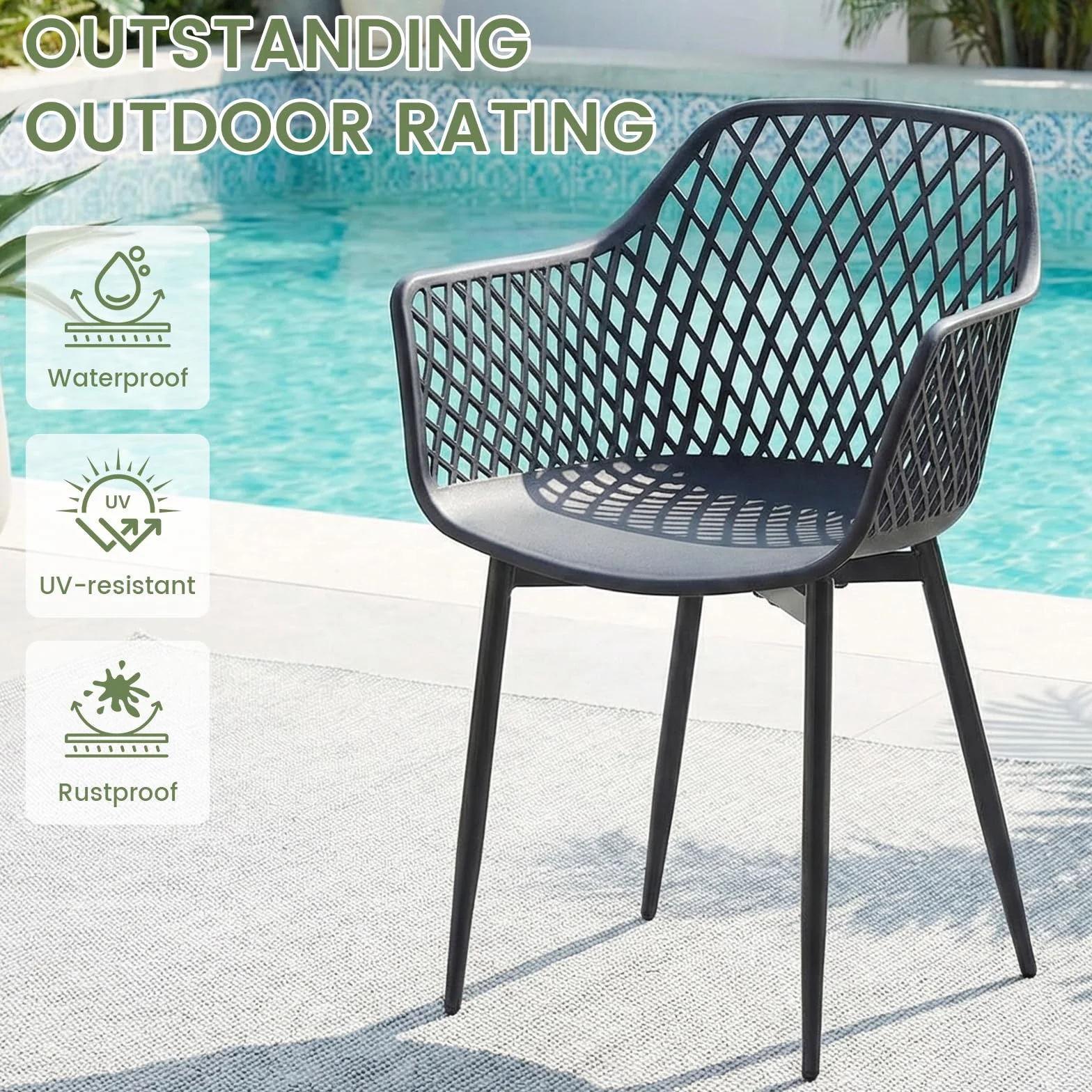 buybyroom Gartenstühle 6er Set, Gartenstuhl Kunststoff mit Armlehne, Loungesessel Outdoor Gartensessel Wetterfest für Garten Balkonstühle Terrassenstühle Bistrostuhl Balkonmöbel Kleiner Balkon,Schwarz