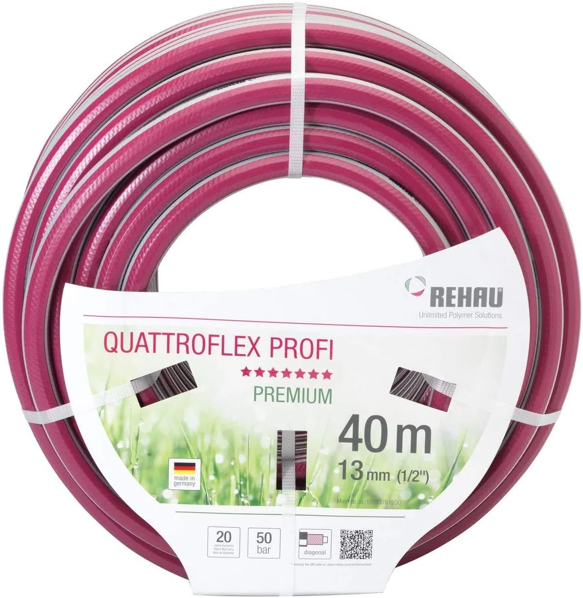 REHAU Gartenschlauch zur Bewässerung 13 mm (1/2) - Quattroflex Profi , 40 m