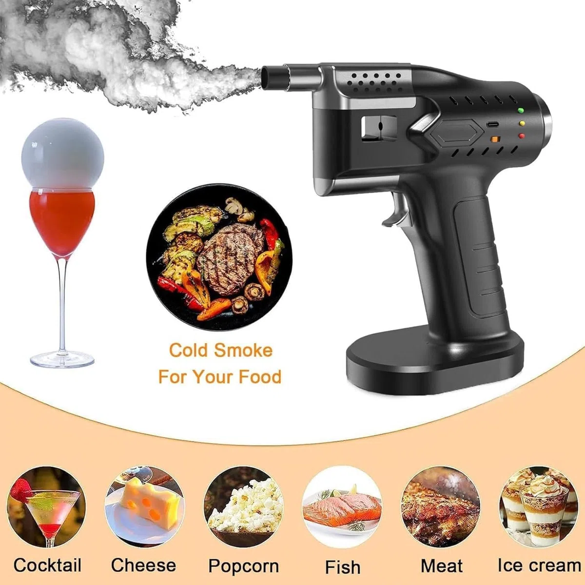 Cocktail-Smoker-Set – Einstellbare Rauchmenge, Tragbare Cocktail-Blasenmaschine Mit ZubehöR, FüR GemüSe, Pizza, KäSe Und Fleisch Usw. – Geschenk FüR Liebhaber Rauchiger GeträNke,Black