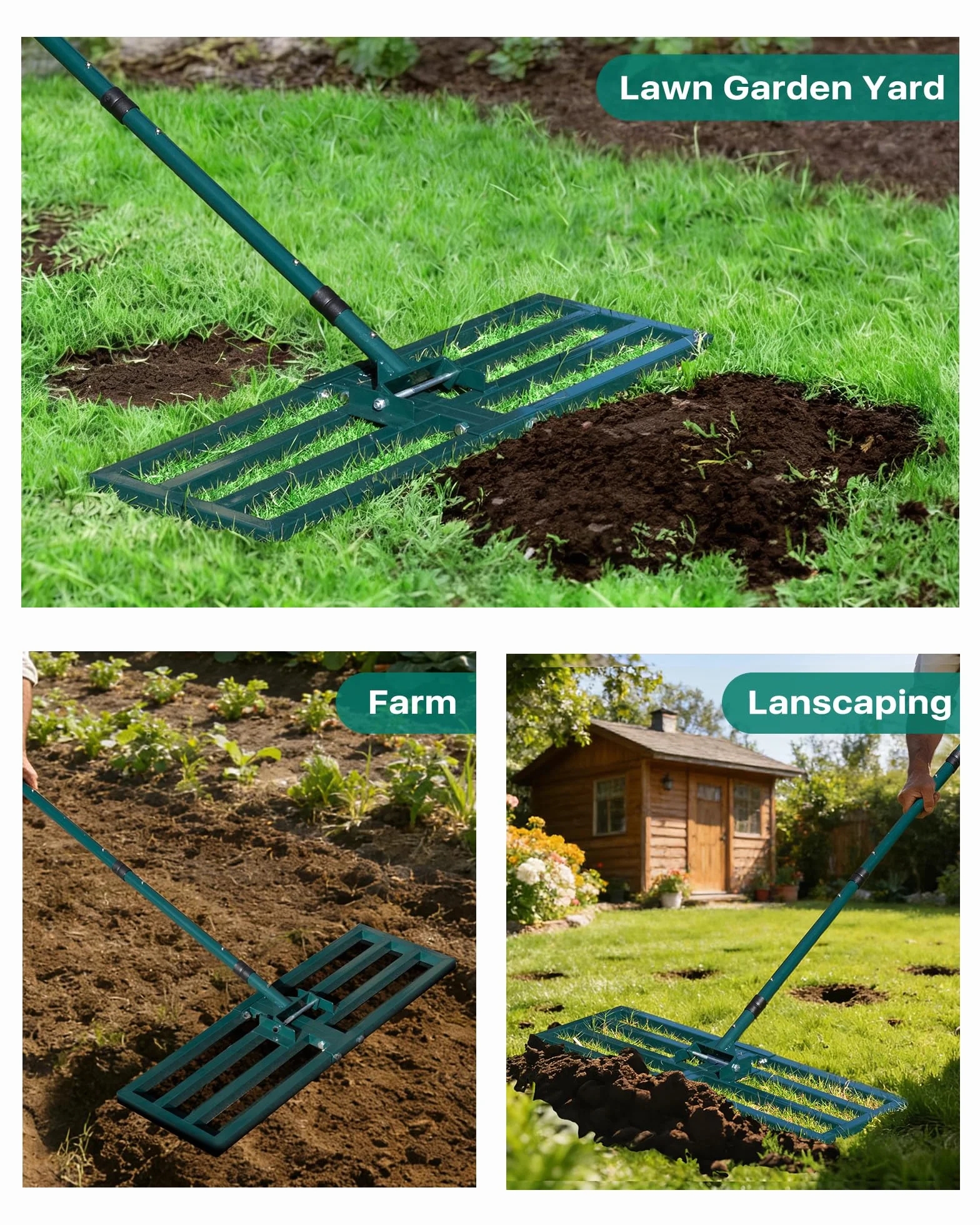 Rasenrakel Rasen Rakel Lawn Leveling Rake: JanTeelGO 76x25cm Nivellierrechen mit Wandmontagehaken & Verstellbarer Griff - Heavy Duty Rechen für Hof | Garten | Golfplätze Boden, Sand