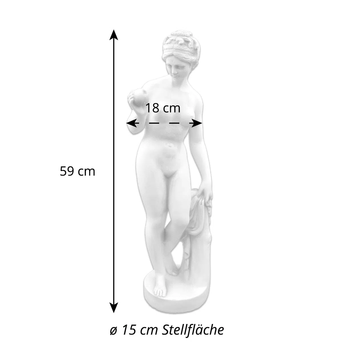 gartendekoparadies.de Statue der Venus mit Apfel, Steinfigur aus Steinguss, Weißbeton, Grau, Frostsicher für Außenbereich, H. 59 cm, 9 kg
