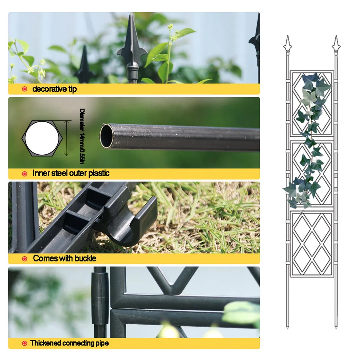 130 cm Metall-Garten-Rankgitter für Kletterpflanzen, ideal für Rosen, Gemüse und Blumen, stabiles Pflanzenklettergerüst, Turm für den Außenbereich, Gartendekoration, dekorative und funktionale