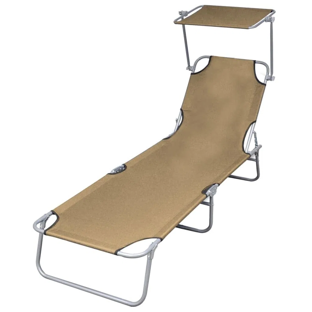 Sonnenliege Klappbar mit Sonnenschutz Stahl Taupe verstellbar 189x58x27 cm für Garten Terrasse Strand Outdoor Relax mit Dach und ergonomischer Rückenlehne