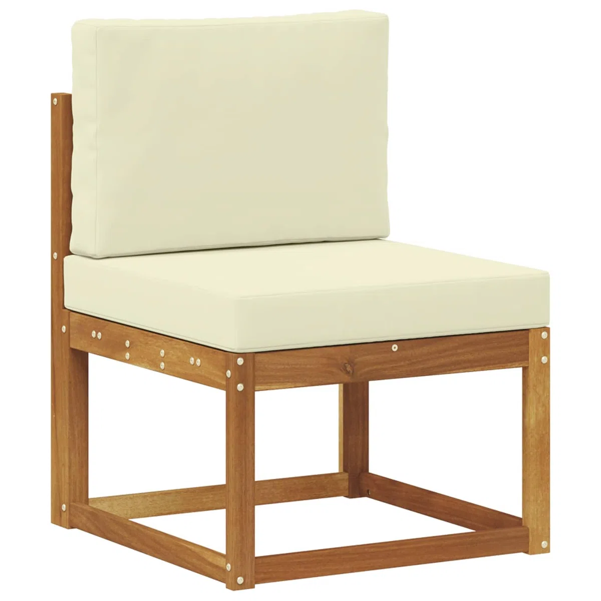 Outdoor-Sofagarnitur 6-teilig mit Kissen aus massivem Akazienholz Natur Creme, inklusive Tisch, Hocker und Armlehnen, wetterbeständig, modernes Latten-Design für Terrasse Balkon Garten