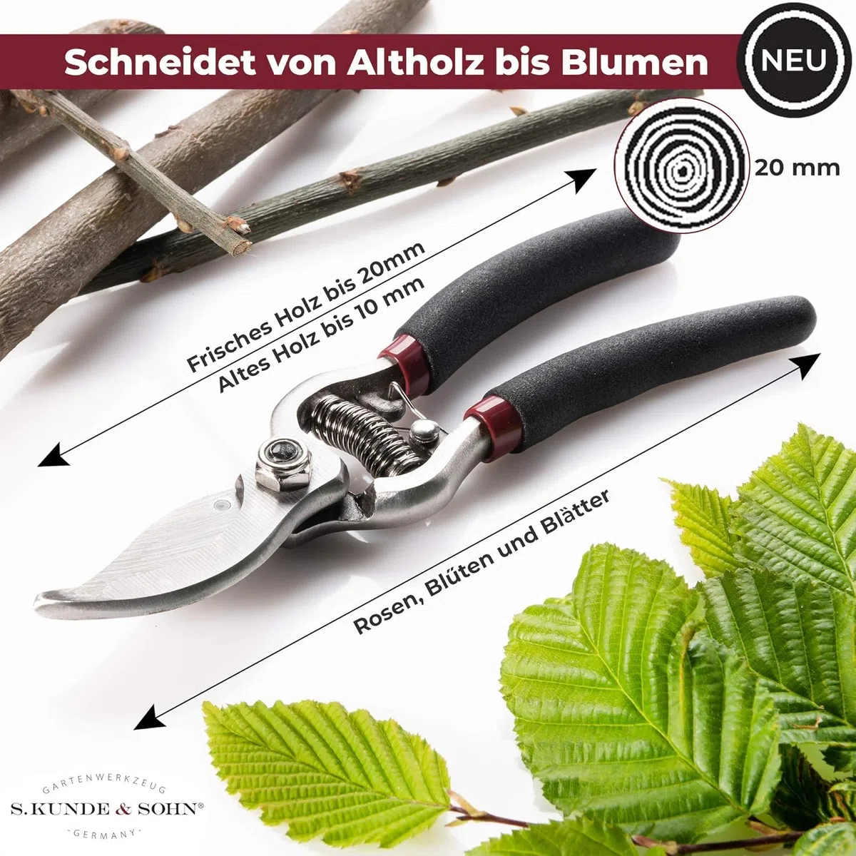 SKS – die leichteste geschmiedete Gartenschere 2ER-Set 2X SKS6 – ergonomisches Design – Bypass – Rosen-Rebschere – ∅20mm – kompl. beschichtet, rostfrei