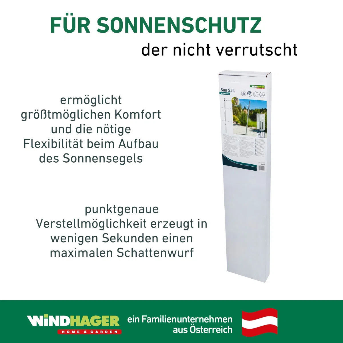 Windhager Mast für Sonnensegel, Masthöhe 242,5 cm, Silber, Aluminium, rostfrei, kleinstufig verstellbar, 10703