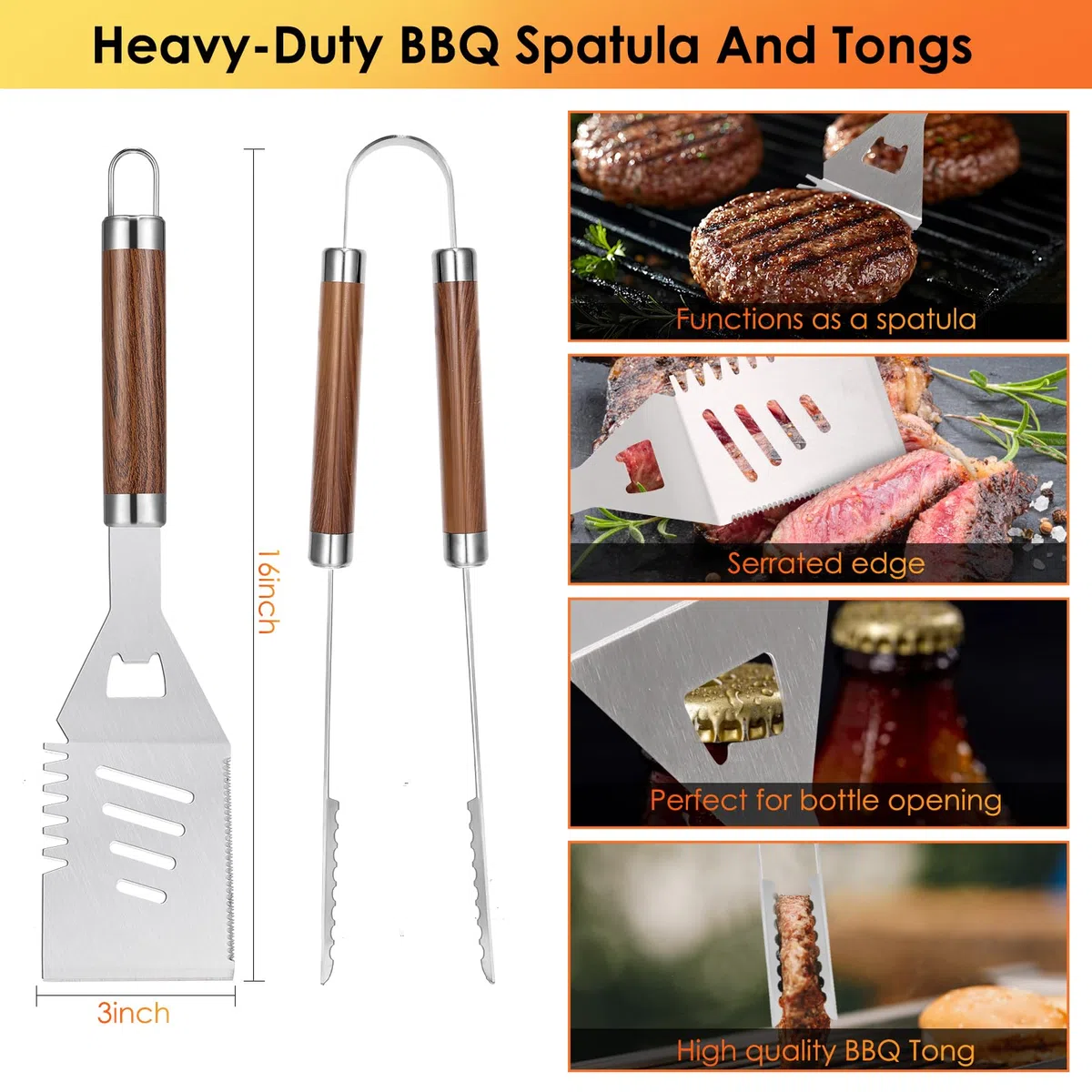 Yoehka Grillzubehör-Set, 34-teilig, robuste Grillwerkzeuge Werkzeug für Outdoor-Camping, Grillgeschenke Männergeschenke, Edelstahl-Grillutensilien-Set mit Matten und Handschuh in Tragetasche, Braun