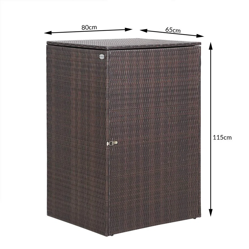 CASARIA Mülltonnenbox mit Klappdeckel + Verschluss für 240 Liter Mülltonne 115x80x65cm Mülltonnenverkleidung Poly Rattan Braun