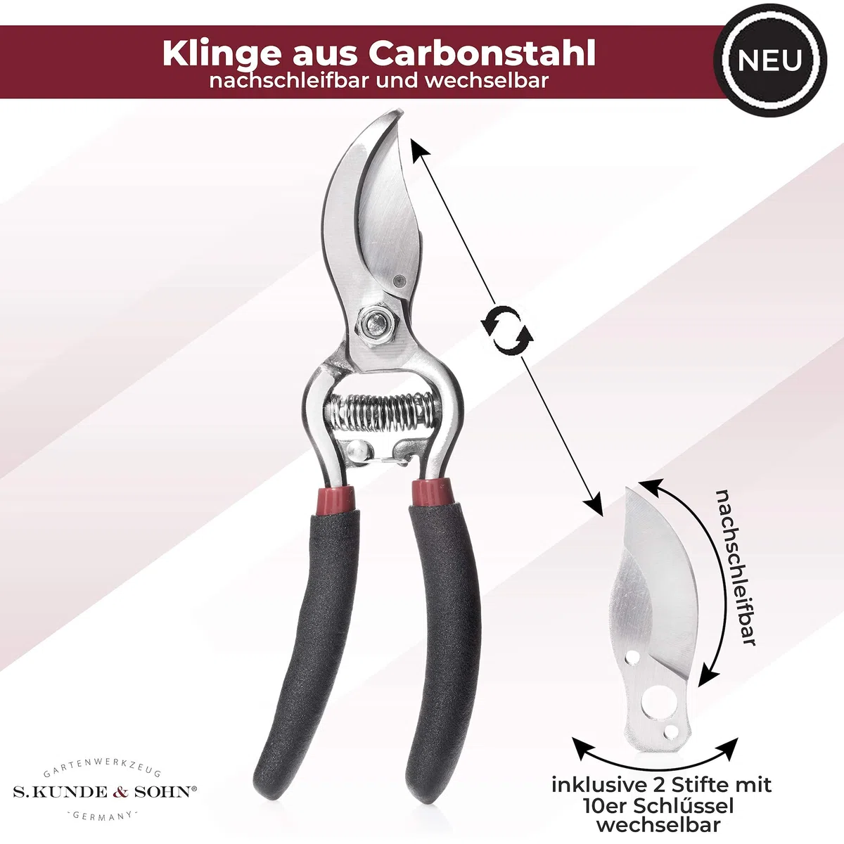 S. Kunde & Sohn Germany – die leichteste geschmiedete Gartenschere 2ER-SET 2x SKS6 – ergonomisches Design – Bypass – Rosen-Rebschere – frische Äste & Zweige bis 20mm