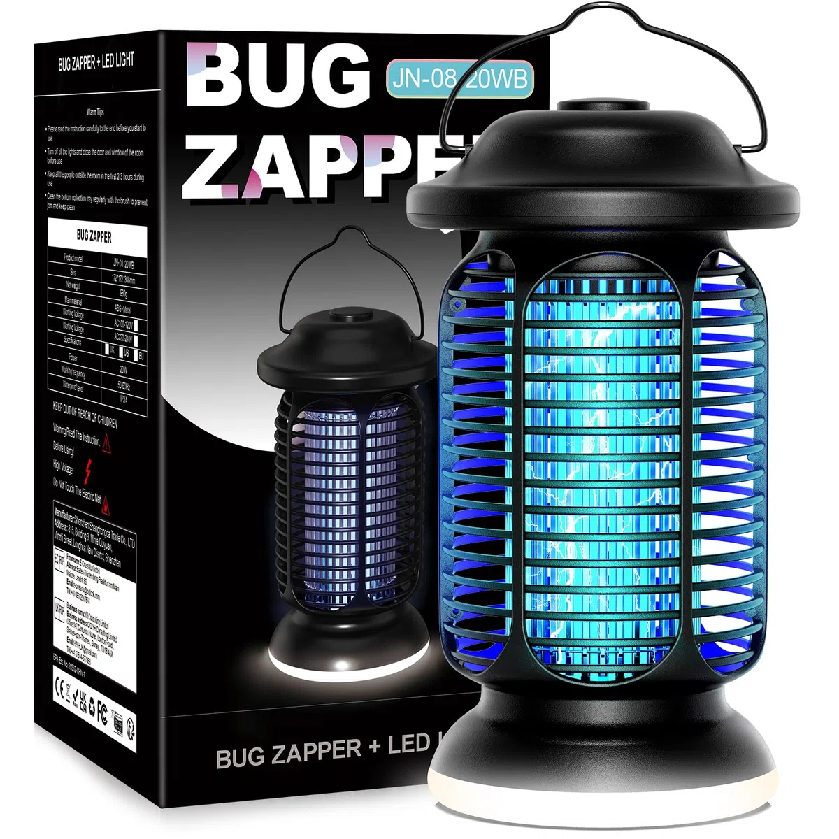 Bug Zapper Outdoor Indoor, Elektrischer Fliegenvernichter Wasserdicht mit 2W LED-Licht, 18W Leistung & 4000V Hochspannung, Abdeckungsbereich von 1/2-1 Acre, 1,7m Kabel, Steckbare Mückenfalle für
