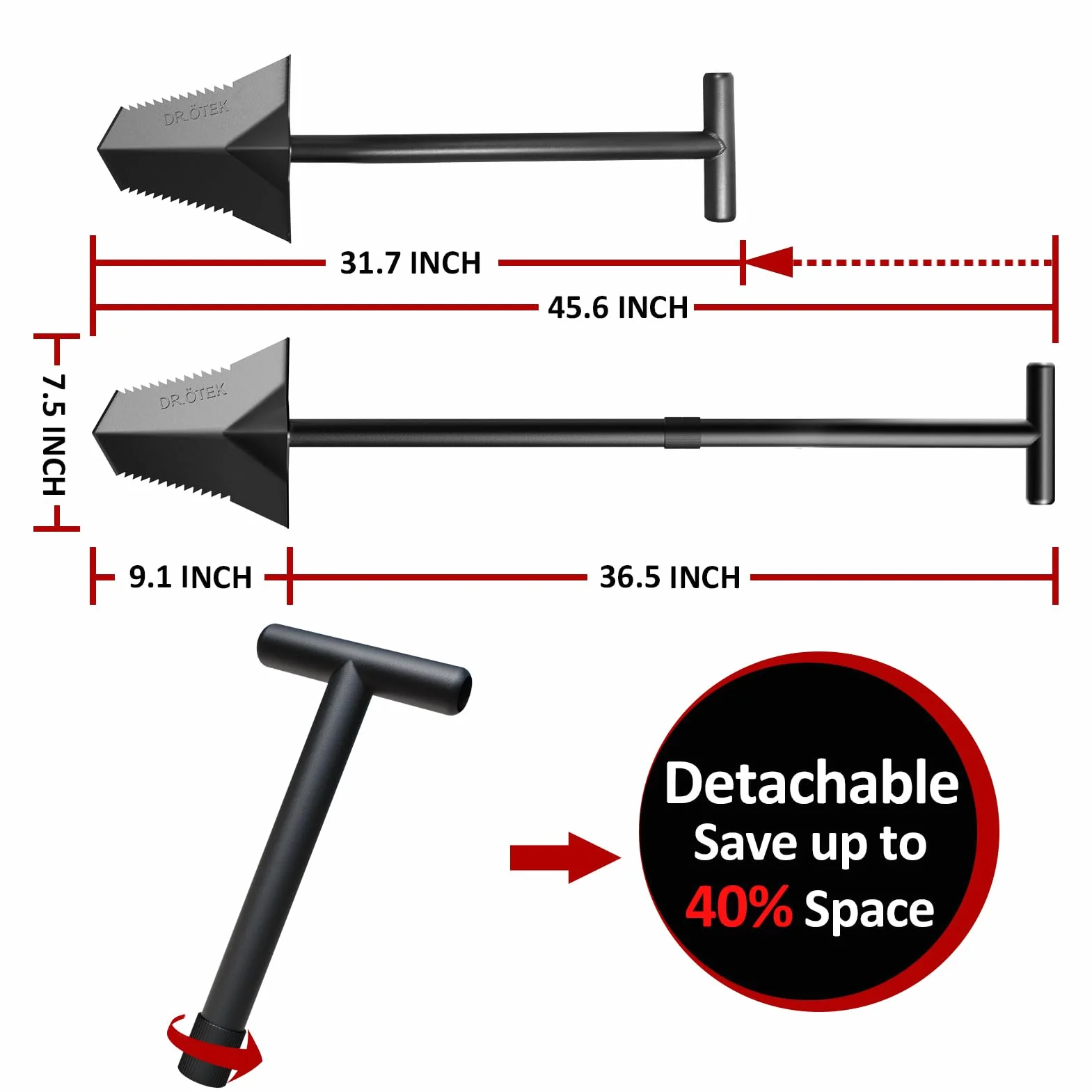DR.ÖTEK Spaten Schaufel zum Graben, Heavy Duty Garten Schaufel T Handle, Wurzelschneider mit Langen kurzen Griff, Gartengeräte für die Metalldetektion, Transplantation, Camping, 80 & 116 cm
