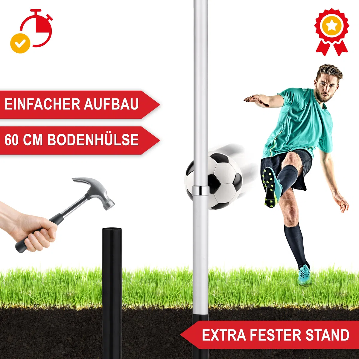 Onbest Premium Fahnenmast, Flaggenmast – Alu Teleskopstange – höhenverstellbar – Fahnenmast im Set inkl. Zwei Flaggen, Bodenhülse – ideal für den Garten, Balkon, Deutschland Flagge