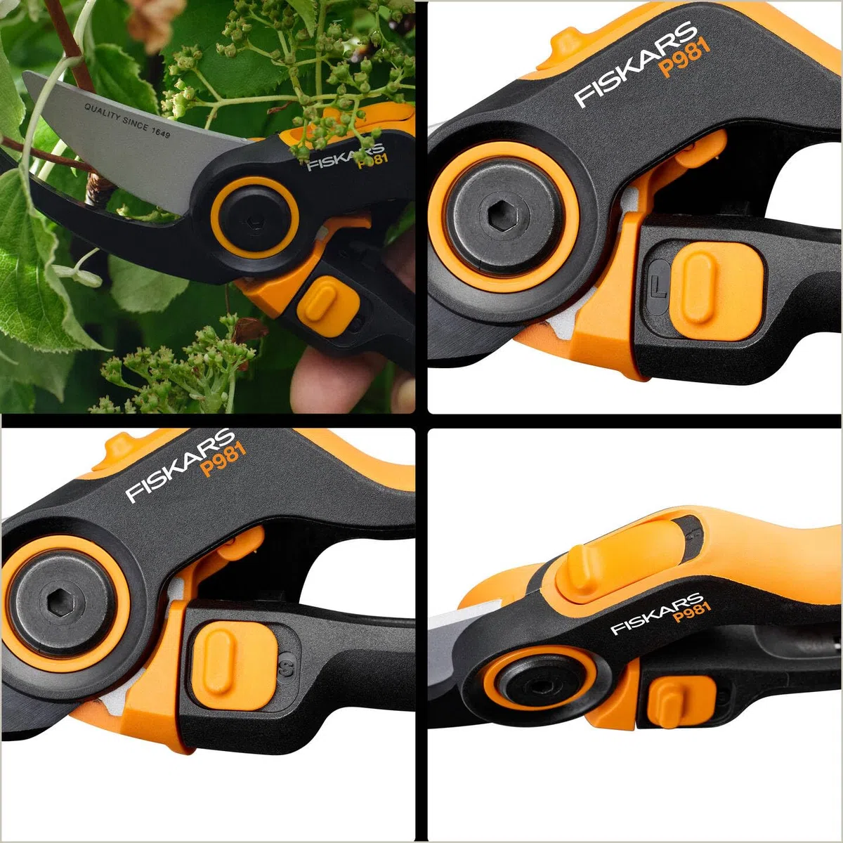 Fiskars X-series DualAction Gartenschere Bypass P981, 2-in-1-Modus für dünne und dicke Äste, Ergonomischer Rollgriff, Antihaftbeschichtete Stahlklingen/FiberComp-Griffe, Schwarz/Orange, 1080132