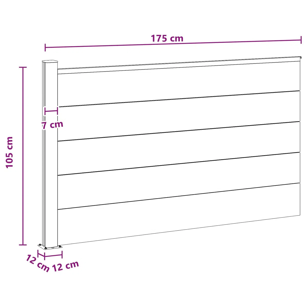 Zaunelement WPC und Aluminium Schwarz, 175 x 105 cm, wetterbeständig und stabil, Sichtschutz Gartenzaun mit modularer Bauweise, ideal für Terrasse, Balkon, Vorgarten und Außenbereich