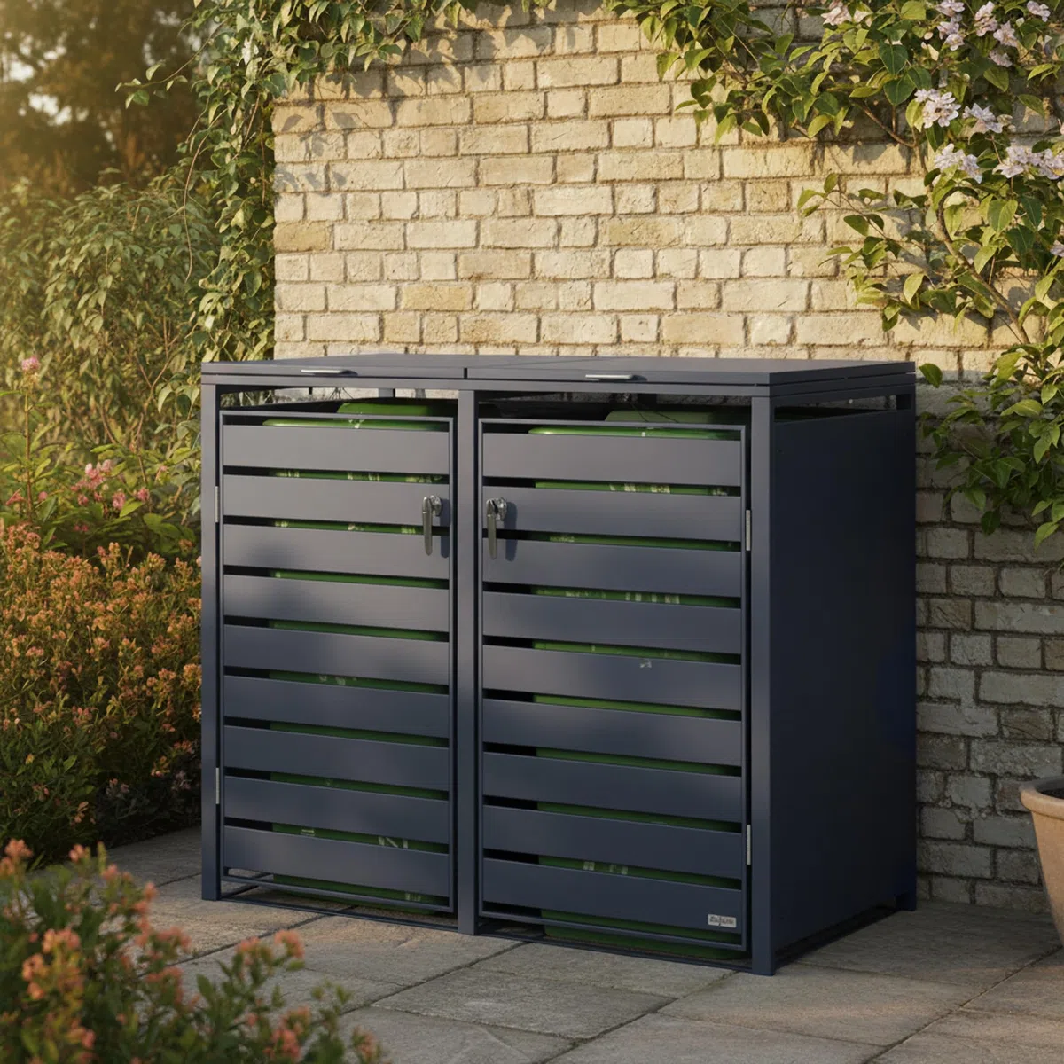 Zelsius Mülltonnenbox 2er Mülltonnen | (B) 132 x (T) 80 x (H) 117 cm | Anthrazit RAL7016 | inkl. Erweiterungsmöglichkeit | Mülltonnenverkleidung, Garten Müllbox, Aufbewahrungsbox für Mülltonnen