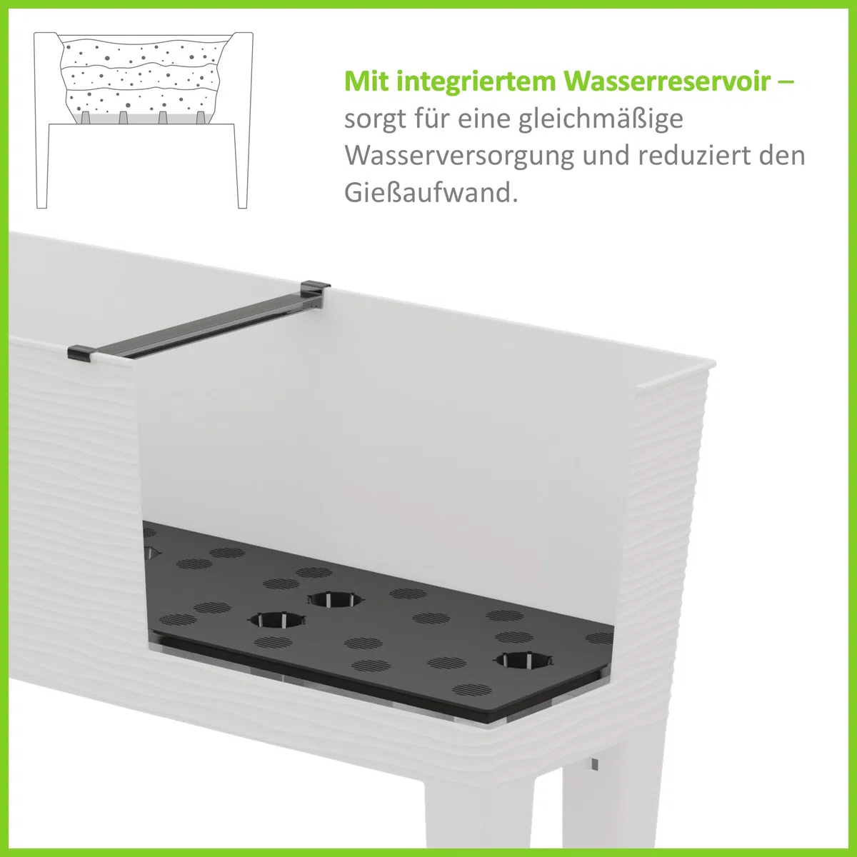 Pflanzkasten mit Wasserreservoir, 80x30x44,5 cm, Kunststoff Hochbeet mit Standfüßen, Schwarz/Taupe/Weiß (ANTRAZIT, Aurora)