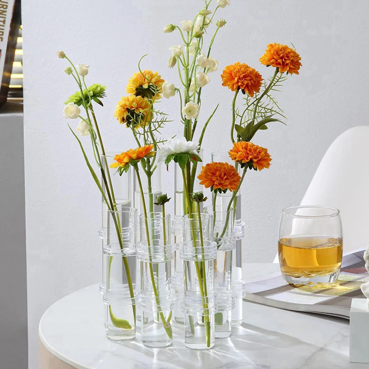 2Satz Blumenvase mit Scharnieren, Verschiedene Höhen, Reagenzglas-Vermehrungsstation Aus Klarem Zylinderglas, für Innendekoration