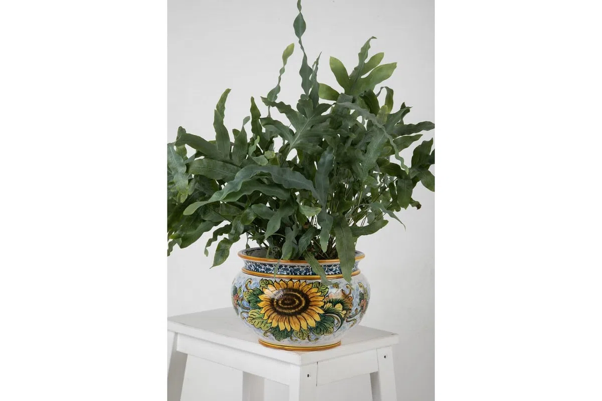 Cerames Pflanzkübel Keramik im sizilianischen Stil von Caltagirone Vaso di girasoli S – Italienischer Blumenkübel, runder Blumentopf für Innenbereich und Fensterbank, Ø 20 cm, Höhe 15 cm