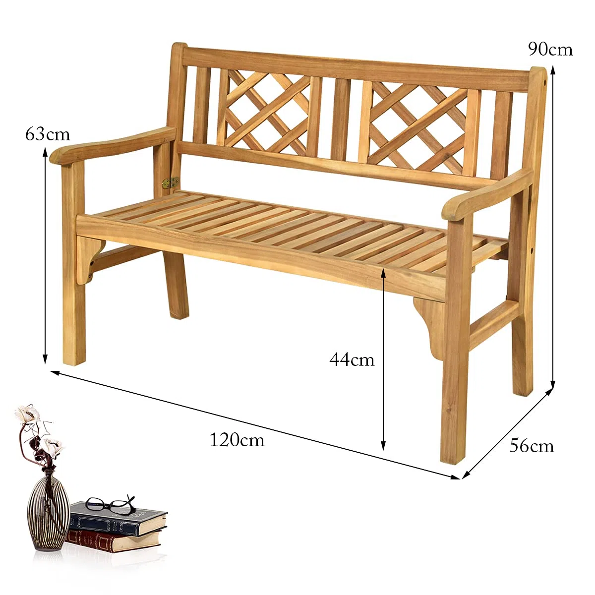 GIANTEX Akazienholz Gartenbank faltbar, Massiv Parkbank 2 Sitzer, Terrassenbank Balkon Bank bis 320 kg belastbar, Holzbank Sitzbank mit Rücken- & Armlehne, rustikal im Landhausstil, Naturholzfarbe