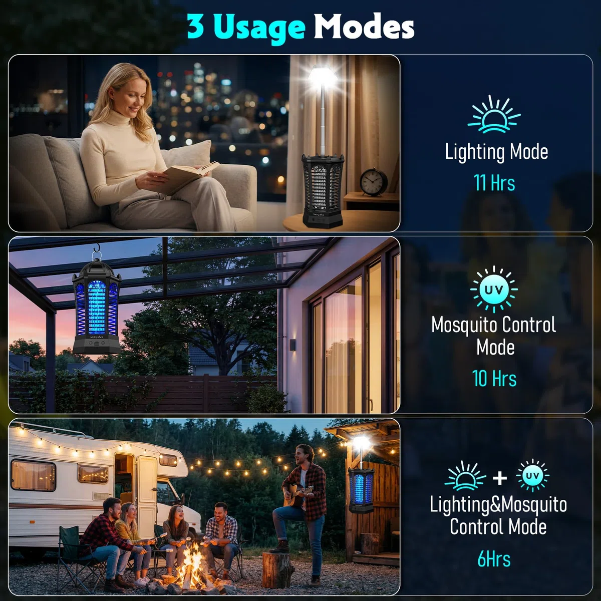 Wiederaufladbarer Bug Zapper Outdoor 2026, 4500V Elektrischer Mückenzapper mit Campinglicht, Kabelloser Tragbarer Mückenvernichter, Outdoor Wasserdichte Fliegenvernichter Falle für Camping, Terrasse