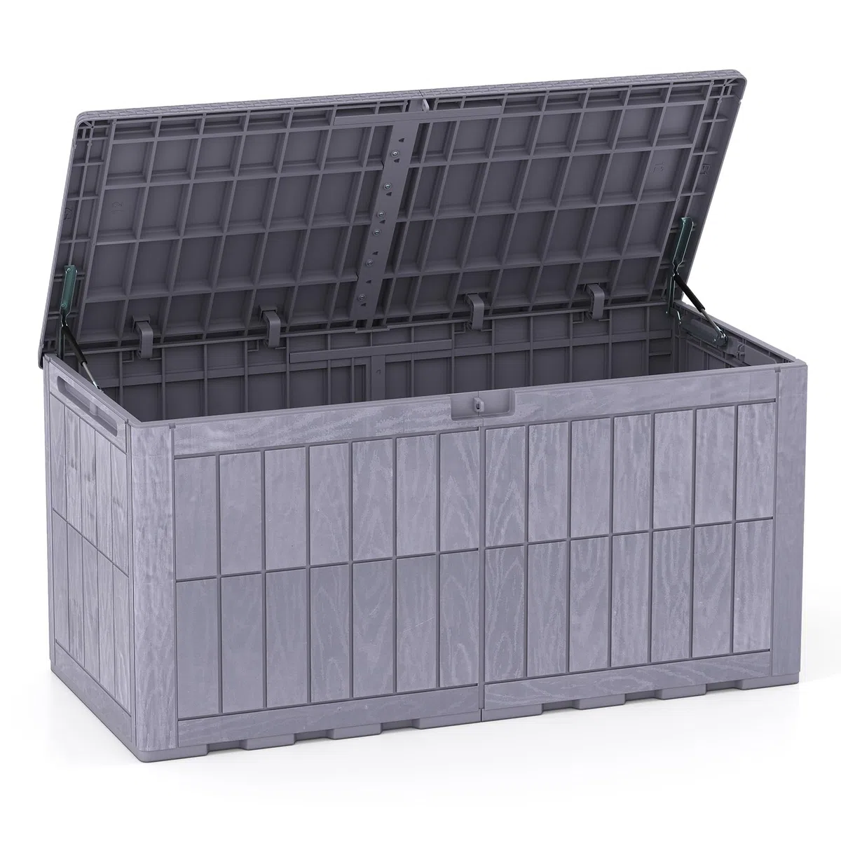 COSTWAY Gartenbox Outdoor mit abschließbarem Deckel (Hellgrau,455 L) | Aufbewahrungsbox mit Gasdruckfedern & Griffen, wetterfeste Auflagenbox Kissenbox für Garten, Terrasse & Balkon