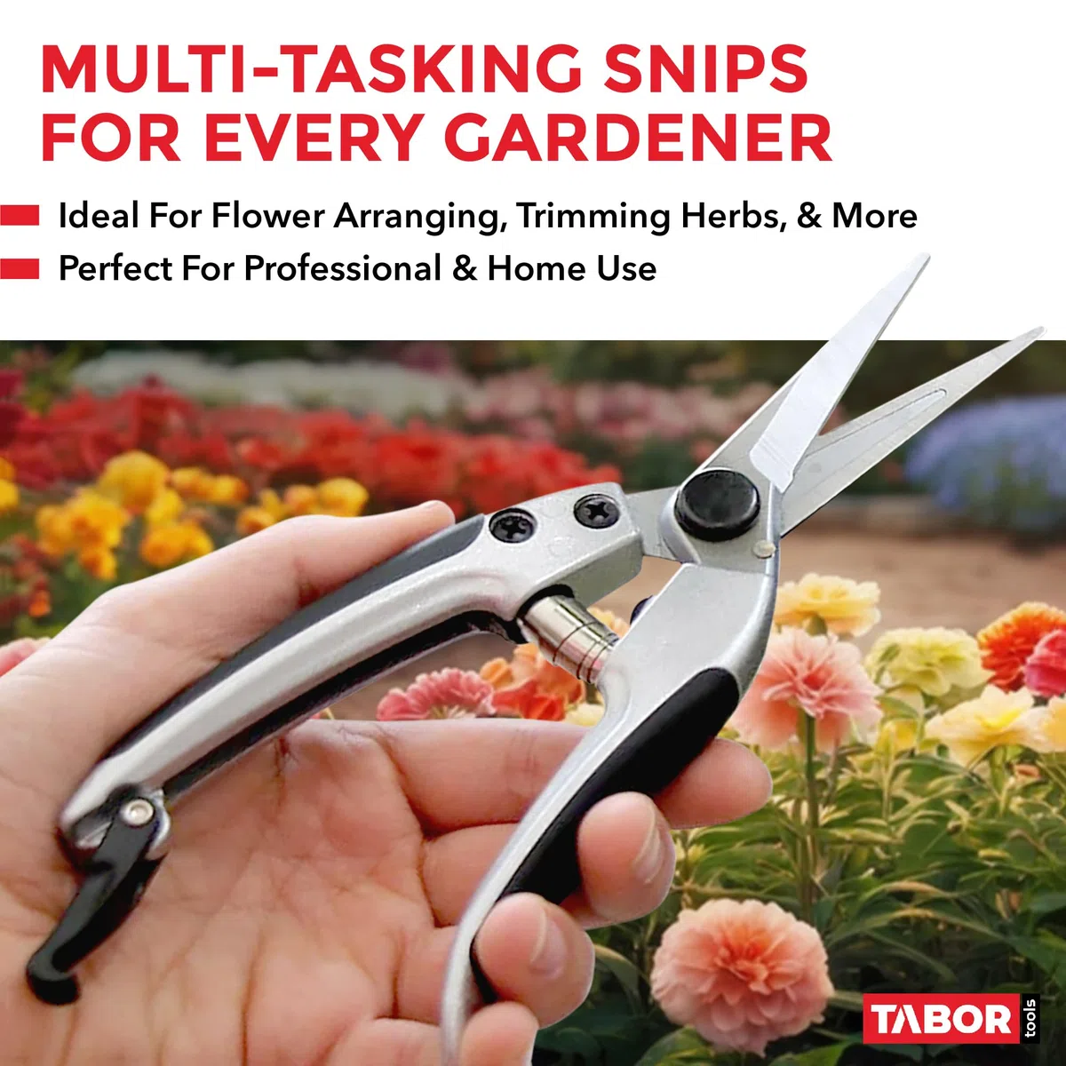 TABOR TOOLS K18E Gerade Gartenschere mit Edelstahlklingen, Blumenschere, Multi-Task-Gartenschere zum Anordnen von Blumen oder Pflanzen und Ernten von Kräutern, Obst oder Gemüse.