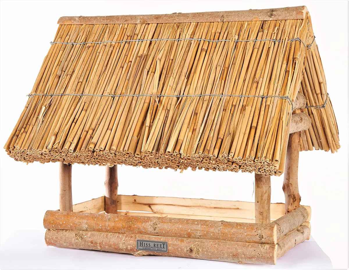 Vogelhaus mit Reetdach | Vogelfutterhaus SPREEWALD | Größe L | Holz Futterhaus für Vögel aus 100% Handarbeit I Ideal für Balkon, Garten & Terrasse I Witterungsbeständig