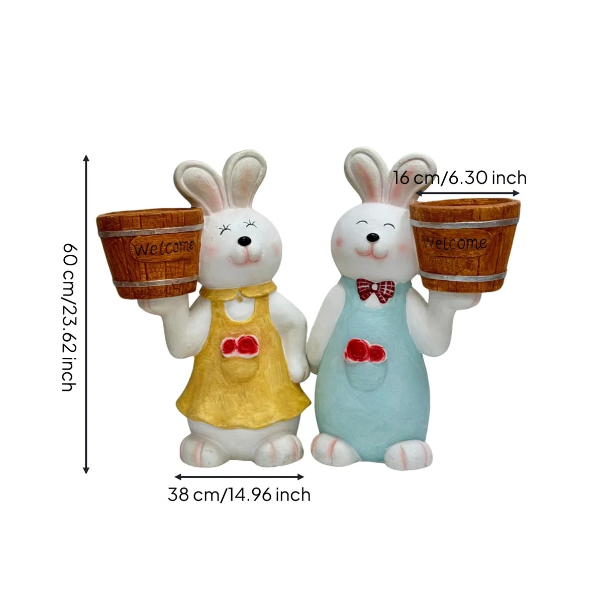Figur mit Blumentopf groß Gartenfigur Hase mit Pflanzkübel niedlich Gartenfigur Hase für Gartenliebhaber