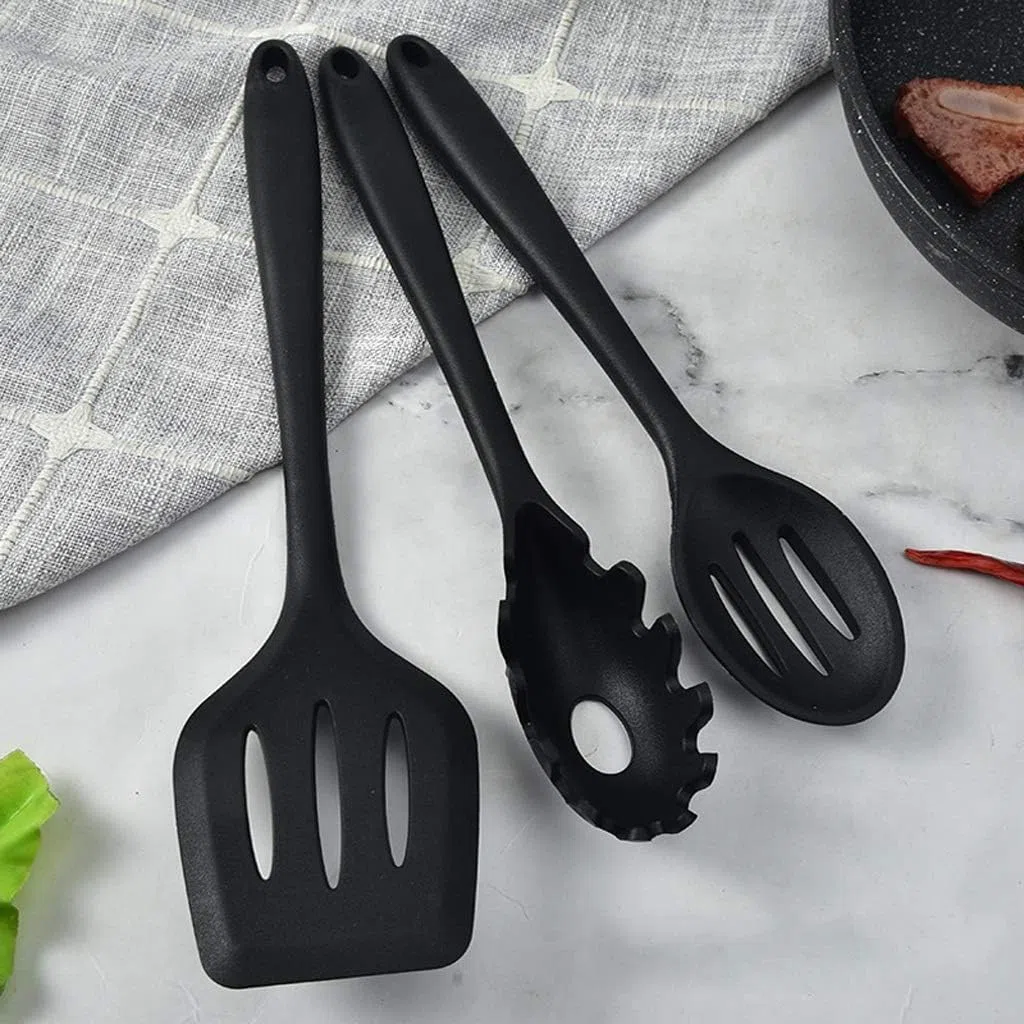 Silikon-Besteckset, Chef Küchenutensilien 10-teiliges Kochutensilien-Set, antihaftbeschichtet, hitzebeständig, BPA-frei, Silikon, Edelstahlgriff, Kochutensilien, Schneebesen(Black)