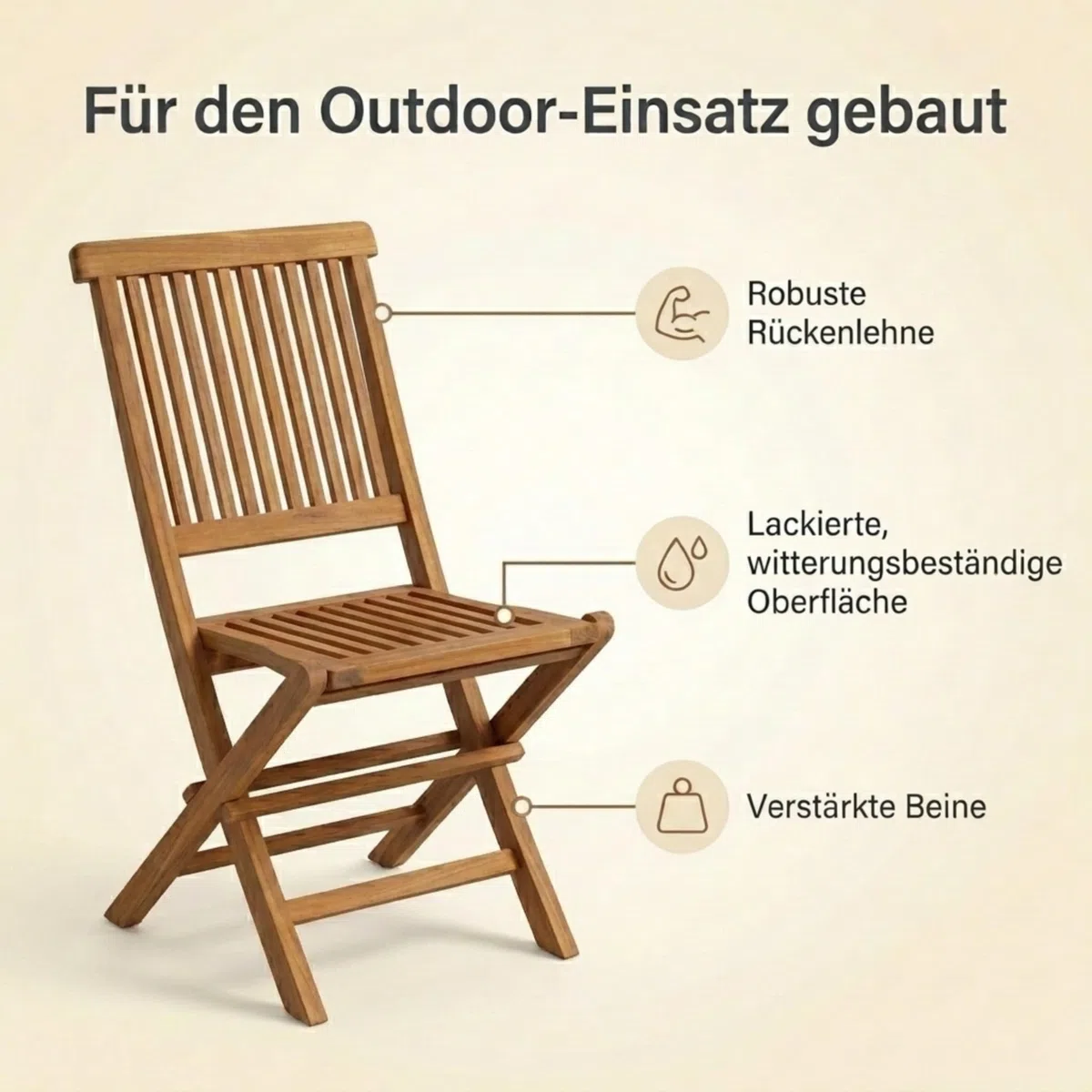 SAM Premium Klappstuhl Menorca, Balkonstuhl Teakholz massiv lackiert, klappbarer Gartenstuhl ohne Armlehnen bis 150 kg, wetterfest für Garten Terrasse Balkon Wintergarten Outdoor, Unikat